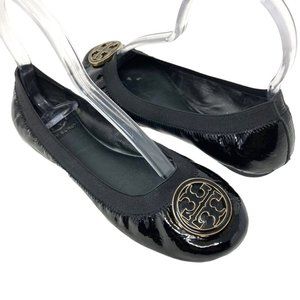 Tory Burch Caroline Black Patent Leather Elastic Stretch Ballet Flats - Size 6.5